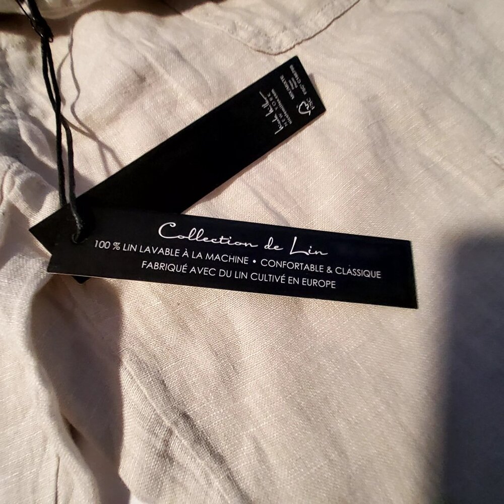 Linen Cargo Jogger Pants With Elastic Waist & Pockets Beige Lightweight Size L - Picture 10 of 11